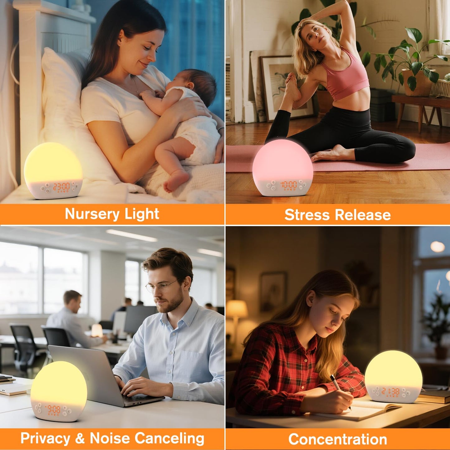 Wake up Light Sunrise Alarm Clock, Digital Alarm Clock Bedside Dimmable Night Light, White Noise Sound Machine 30 Soothing Sounds, Loud Alarm Clock for Heavy Sleepers Adults Kids, Ideal for Gift