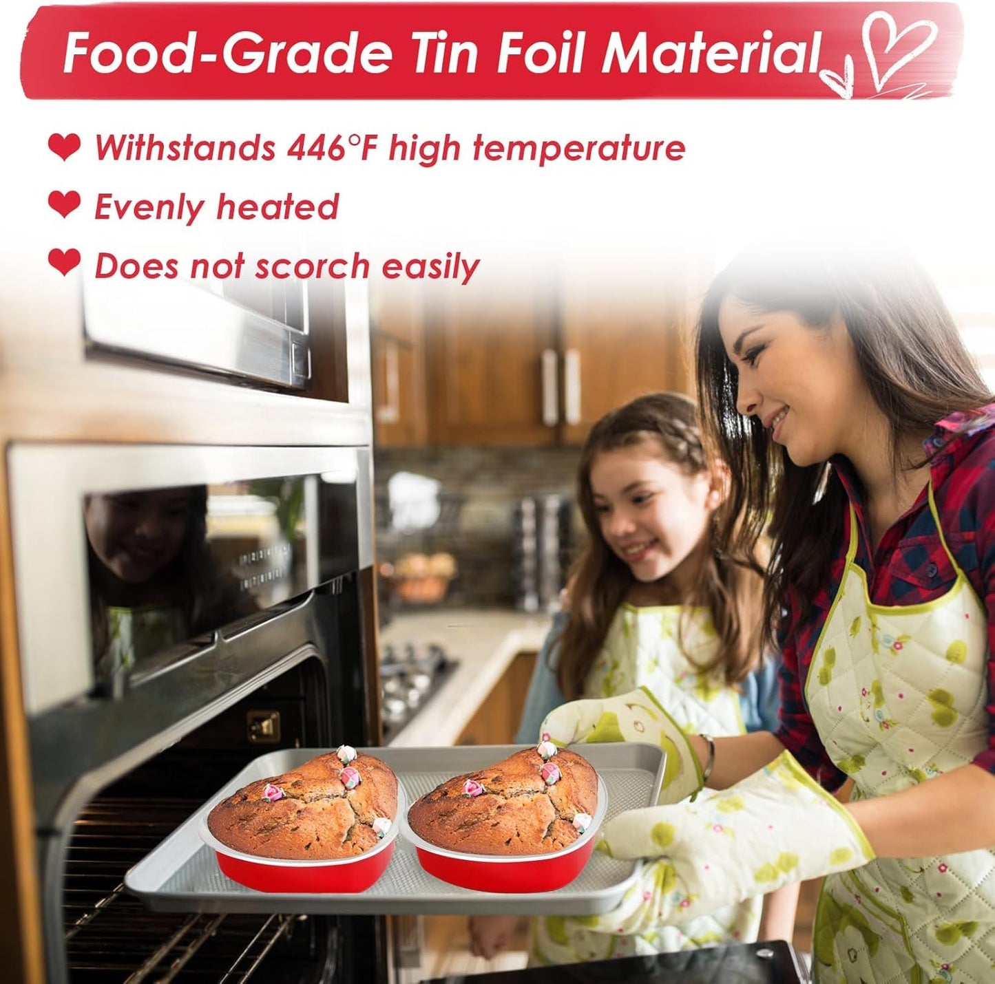 Modacraft 120 Pack Heart Shaped Cake Pans with Lids, 3.4oz Disposable Aluminum Foil Mini Cake Pans Cupcake Pans Flan Pan Dessert Baking Cup for Weddings Valentine Mother's Day Birthday Party Xmas