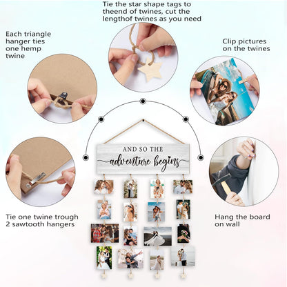 Orchroma Couple Picture Frames Collage Wall Decor,Engagement Wedding Picture Board,Engagement Gifts for Couples,Bridal Shower Decorations,Picture Hanging Kit,Hanging Photo Display with Clips