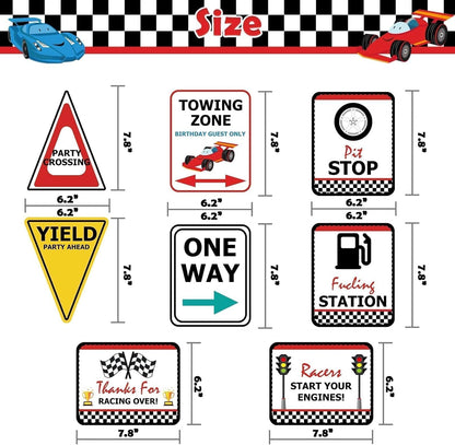 WERNNSAI Racing Car Party Decorations - 10PCS Funny Car Birthday Decoration Signs for Boys, Racing Car Theme Party