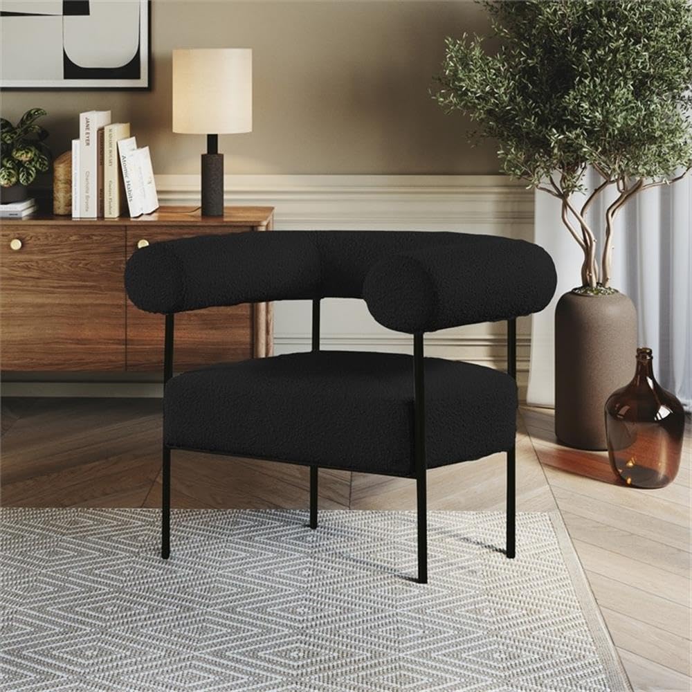 Meridian Furniture 527Black Blake Collection Modern | Contemporary Boucle Fabric Upholstered Accent Chair with Matte Black Frame, Black, 32" W x 28" D x 30.5" H