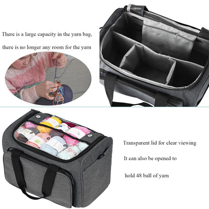 Weabetfu Large Crochet Bag Knitting Bags and Totes Organizer Huge Yarn Bag Storage for Crocheting Knitter,Crochet Hooks,Knitting Needles Kit,Supplies,Yarn - Ideal Crochet & Knitting Gift(Grey)
