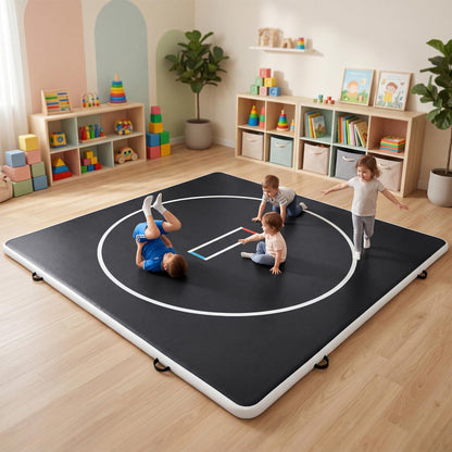 Fnova Inflatable Wrestling Mat 10x10 FT x 4 IN, PVC Portable Wrestling Mats for Home, 4" Thick Jiu Jitsu Mats with Circles for Wrestling, Martial Arts, Jitsu, BJJ, Boxing, MMA, Judo Indoor Outdoor Use