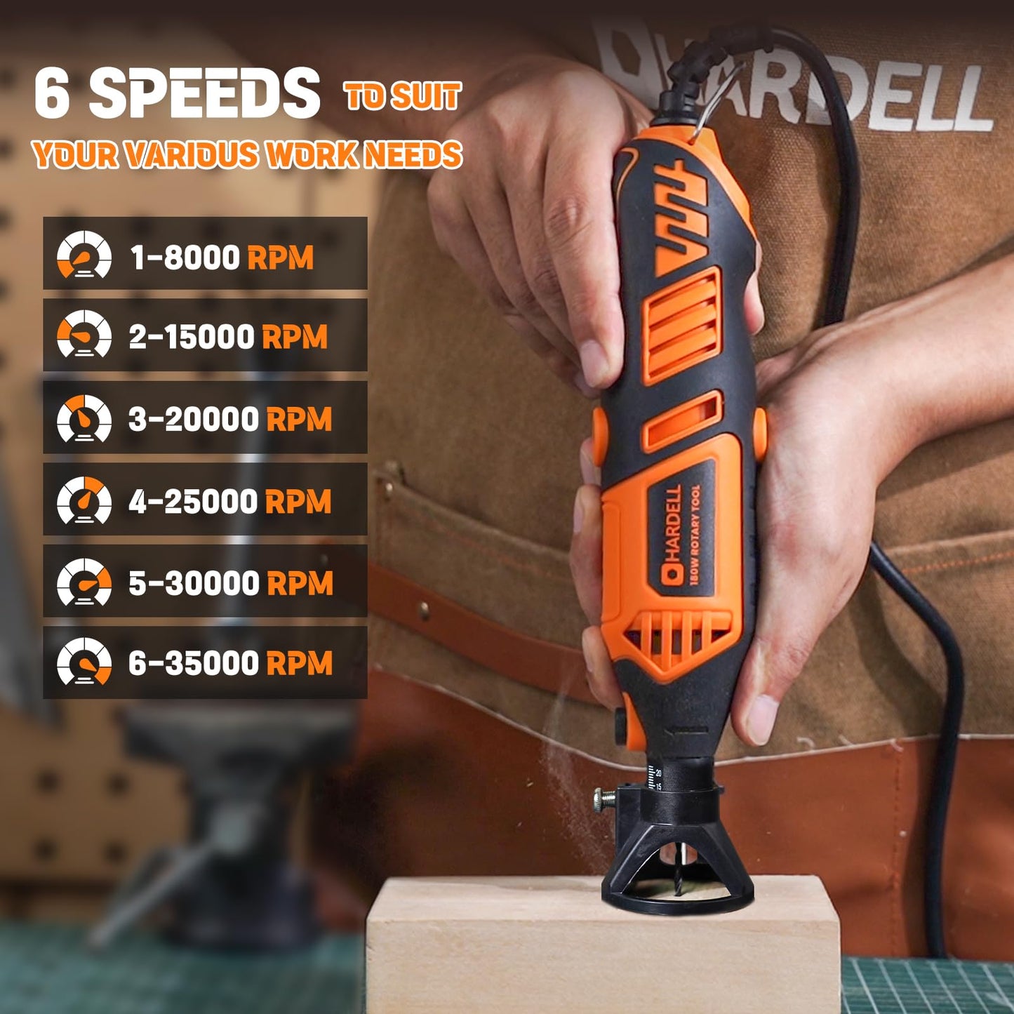HARDELL 180W Corded Rotary Tool Kit 6 Variable Speeds with Flex Shaft, Chainsaw Sharpener, 8000-35000RPM 153pcs Accessories Kit for Sanding, Polishing, Cutting, Engraving,Carving, DIY Crafts