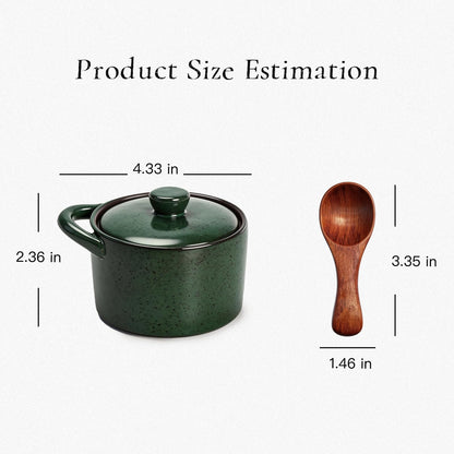 Salt Cellar With Spoon, Rustic Ceramic Salt Cellar With Wooden Spoon, Kitchen Seasoning Storage Jar