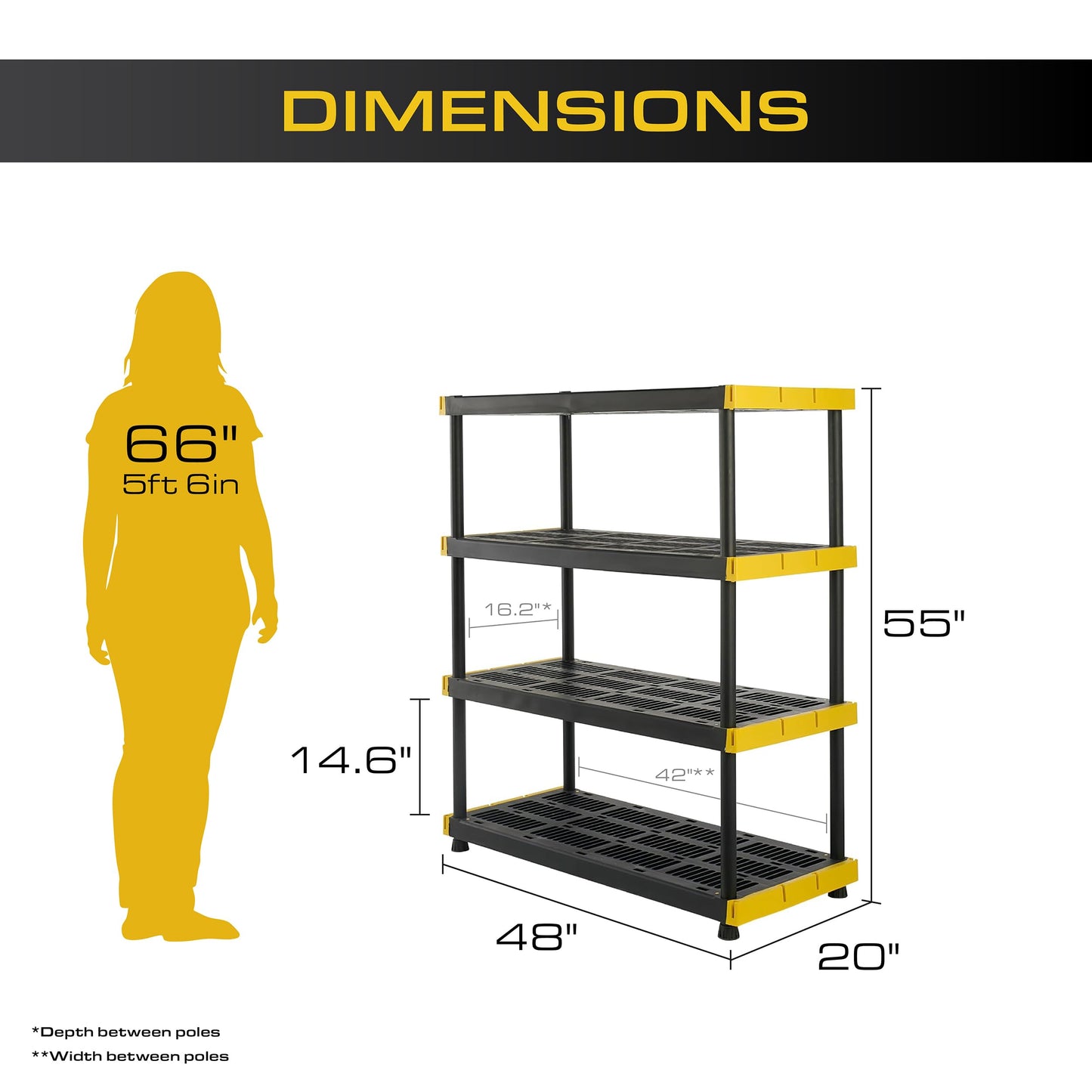CX Black & Yellow 4-Tier Heavy Duty Storage Shelves and 8 Heavy Duty Storage Bins with Lids, 4 Shelves that Support up to 200lbs/shelf + 27 Gallon Containers (8-Pack), Organization and Storage