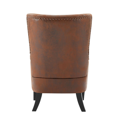 Christopher Knight Home Elber Mid-Century Modern Wingback Accent Chair, Faux Suede Upholstered Club Chair with Cushion, Wooden Living Room Lounge Chair for Reading, Relaxation, Brown