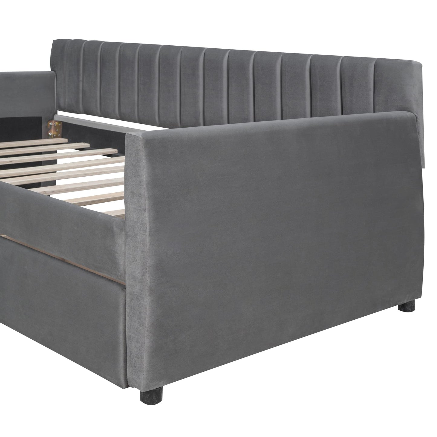 Merax Upholstered Daybed with 2 Drawers, Twin Size Bed Frame with Storage and Wood Slat Support, Gray