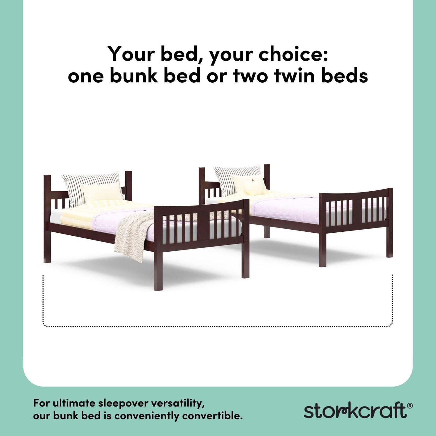 Storkcraft Caribou Bunk Bed Twin Over Twin Bunk Bed (Espresso) - GREENGUARD Gold Certified, Twin Bunk Beds for Kids, Converts to 2 Individual Twin Beds, Bunk Beds for Kids