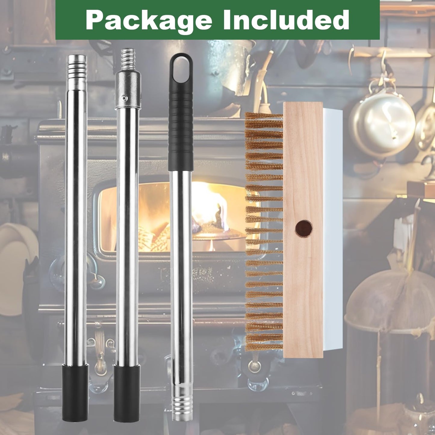 ACXFOND Aluminum Pizza Oven Brush, Grill Brush with Scraper and 3 Sections of Detachable Long Rod Design for Commercial Cleaning, Restaurants, Kitchens, BBQ Shelf Or Any Grill