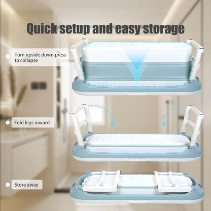 50" Foldable Bathtub for Adults, Large Portable Bath tub with Storage Basket, 1.3 Meter Foldable Bathtub with Thermal Cover for Indoor/Outdoor Use (Blue-50in)
