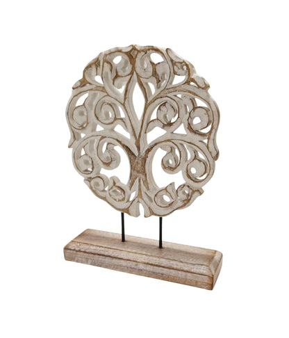 VANIYA CRAFTS® Tree of Life Solid Wood Sculpture – Handmade Farmhouse Decor for Living Room, Shelf, Mantle, Entryway, Coffee Table, or Housewarming Gift (Antique White)