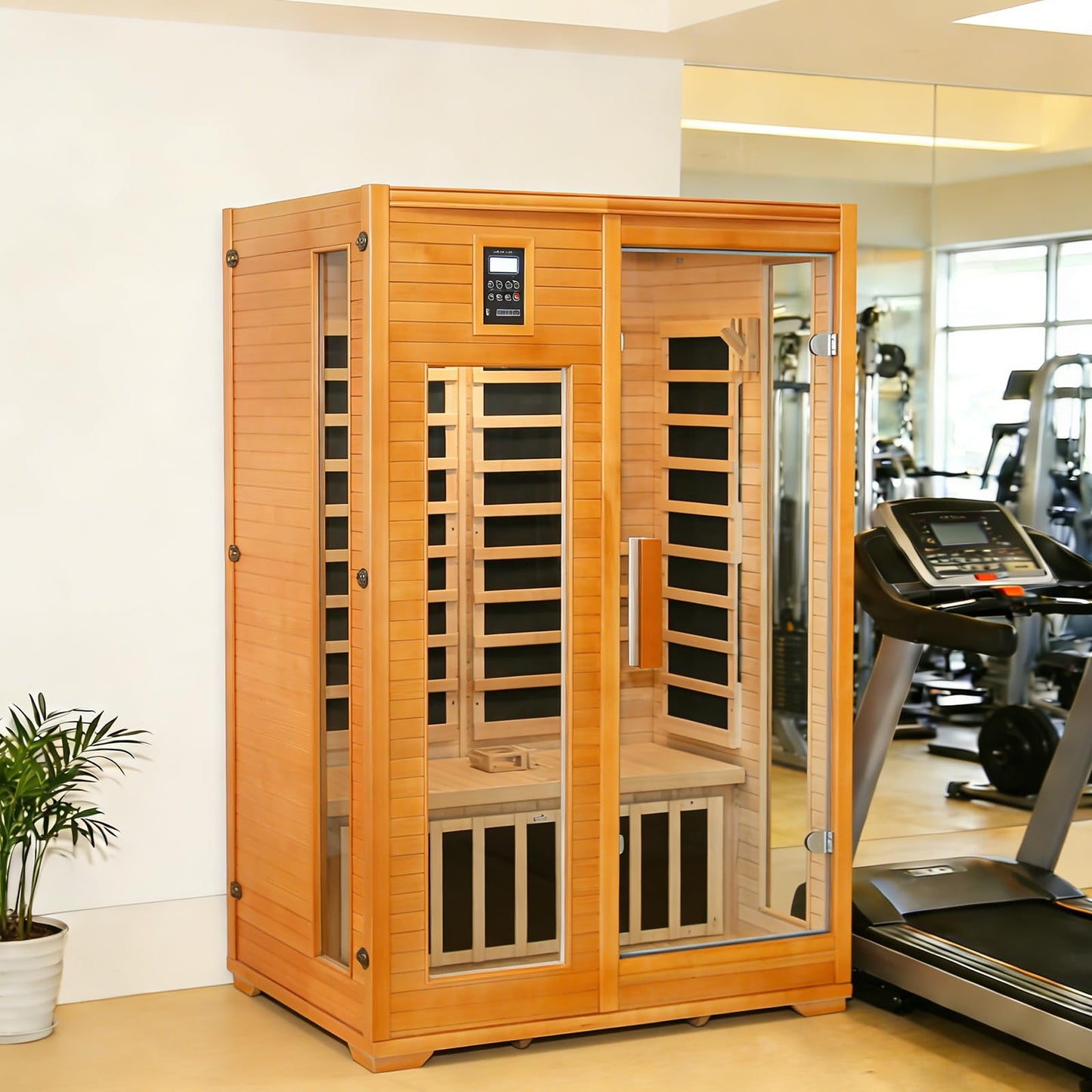 EAGLE PEAK 2 Person Low EMF Far Infrared Sauna, Red Light and Chromotherapy Lighting, Bluetooth Speakers, USB Port, Indoor Dry Heat Sauna, Canadian Hemlock Wood, Brown