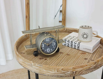 TenFuju Airplane Metal Tabletop Clock Industrial Home Decor Accents for The Mantel, Shelf, Desk, or Any Table Top