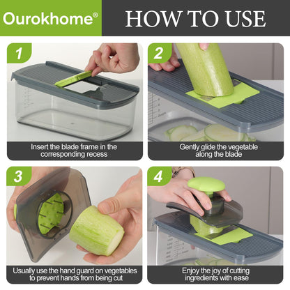 Ourokhome Mandolin Slicer for Kitchen Food, Hand Safe Vegetable Shredder with 6 Mandoline Blades, Veggie Waffle Cutter for Potato, Carrot, Zucchini, Onion, Essential Kitchen Gadgets (6 in 1, Gray)