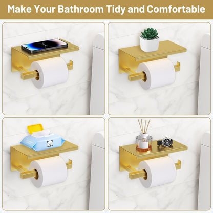TURS Brushed Gold 5 Pieces Bathroom Hardware Set, SUS304 Stainless Steel 23.6 Inch Bath Towel Bar Set, Square Bathroom Accessories Kit Wall Mounted