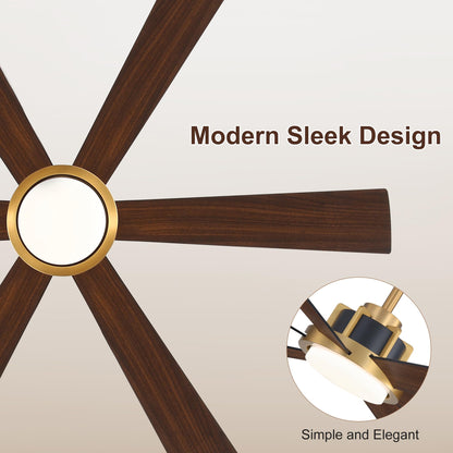 WINGBO 60 Inch Ceiling Fan with Light - 6 Plywood Blades, 6-Speed Reversible DC Motor, Noiseless Remote Control Ceiling Fans with Lights for Bedroom Living Room Kitchen, Gold and Walnut/Black