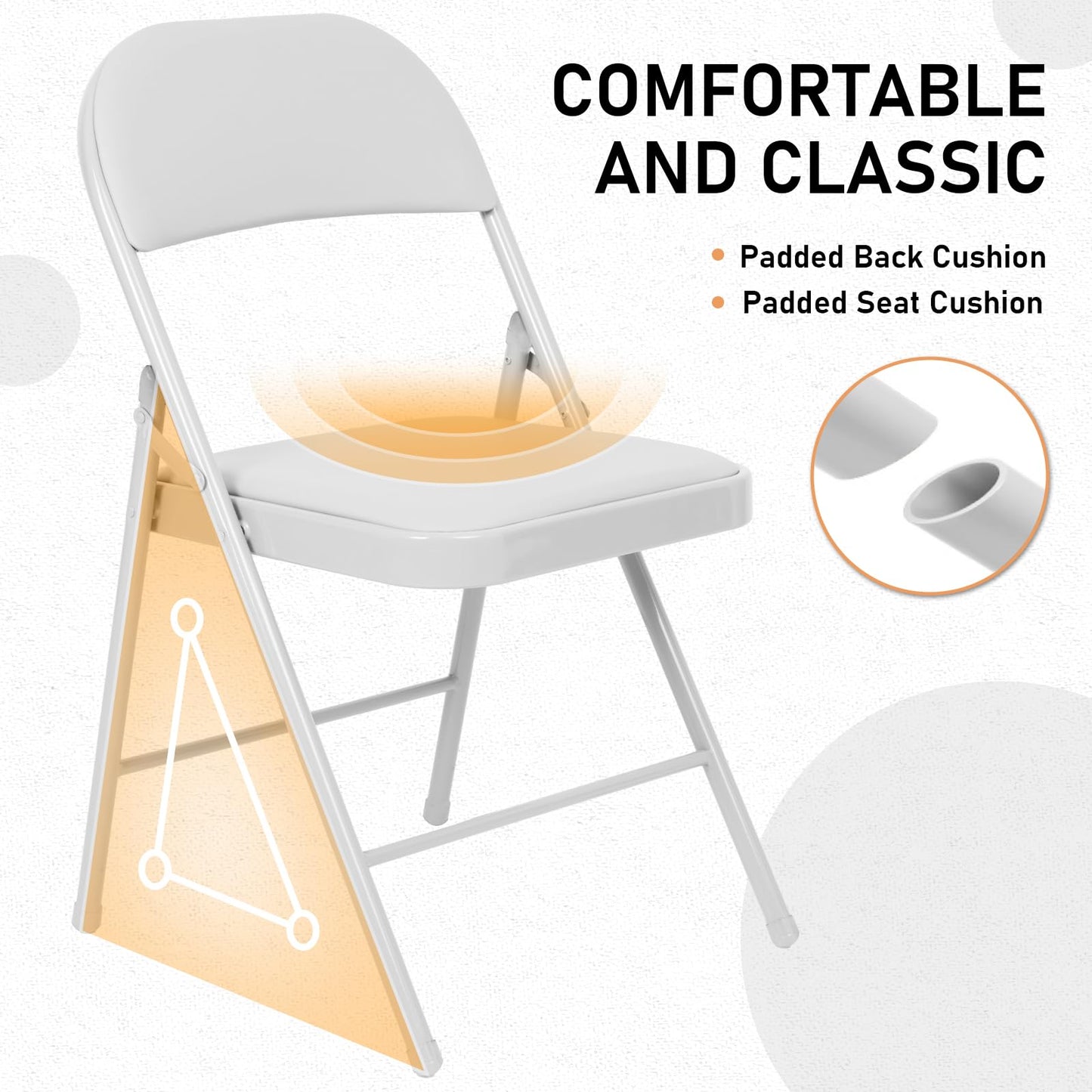 VISTACASA 12 Pack Padded Folding Chairs, Heavy Duty Metal Frame with PU Leather Seat & Back, 350 lbs Capacity Portable Stackable Indoor Outdoor Chairs for Party Wedding Office(White, 12 Pack)