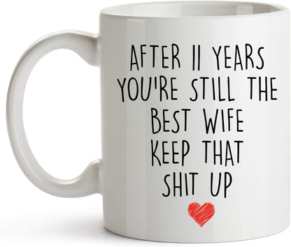YouNique Designs 11 Year Anniversary Coffee Mug for Her, 11 Ounces, 11th Wedding Anniversary Cup for Wife