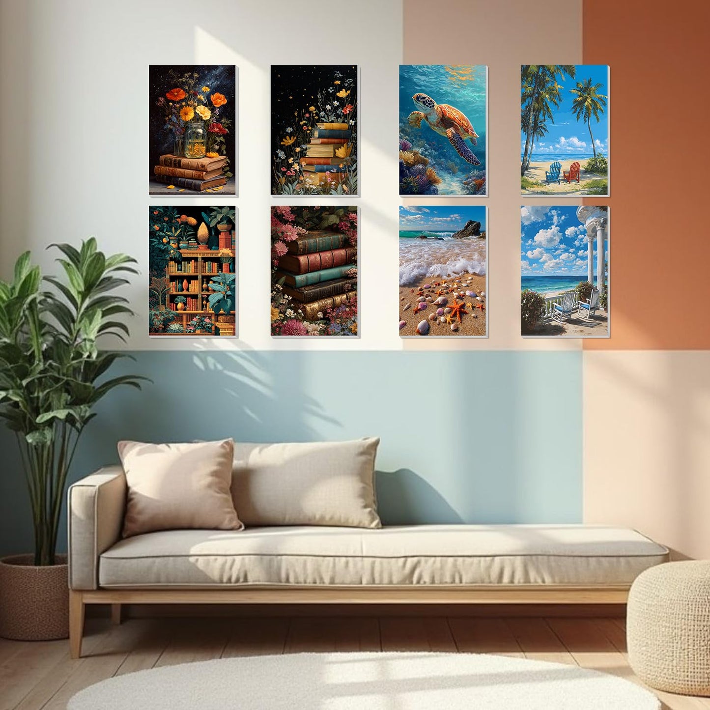 4 Pack Beach Framed Paint By Numbers Kit for Adults Beginner Sea Turtle Adult Paint By Number Kits on Canvas Painting By Numbers for Adults with Frame Diy Painting Kits for Home Wall Art 8x12 Inch