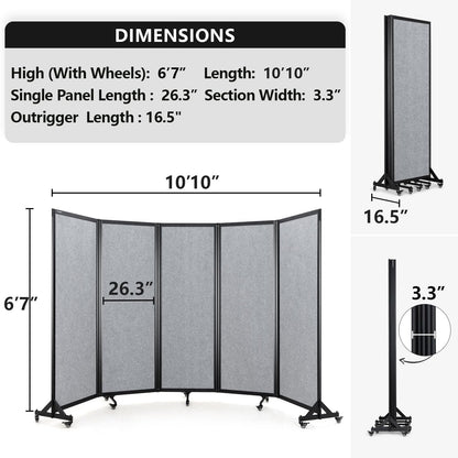 Strongbird Room Partition,Folding Privacy Divider,Office Partition Dividers,Office Dividers Wall, 10'6"W x 6'7"H,Light Grey