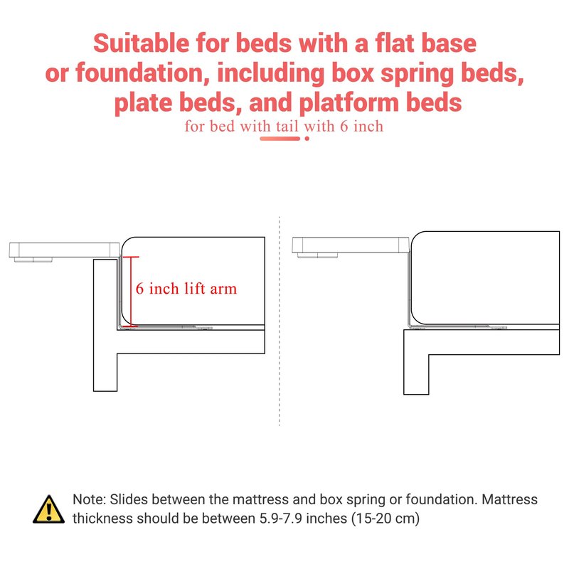 KIWIFOTOS Raised Bedside Shelf for Bed Tray Table Under Mattress for Box Spring Plate Platform Bed Nightstand Shelf Bedside Caddy College Dorm Room