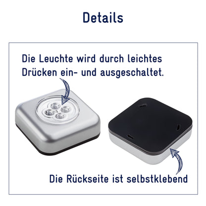 Müller-Licht 400136 LED Battery Pressure Light Set of 3 Including Adhesive Pad and 3 AAA Batteries 0.5 Watt Plastic Silver 6.8 x 6.8 x 2.5 cm