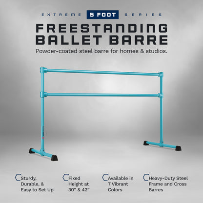 VITA Barre Portable Freestanding Double Ballet Barre, Prodigy, 6 Ft Bars, Teal | Adjustable Height, USA Made, Home or Gym Exercise Equipment for Kids & Adults | Dance, Fitness, Pilates