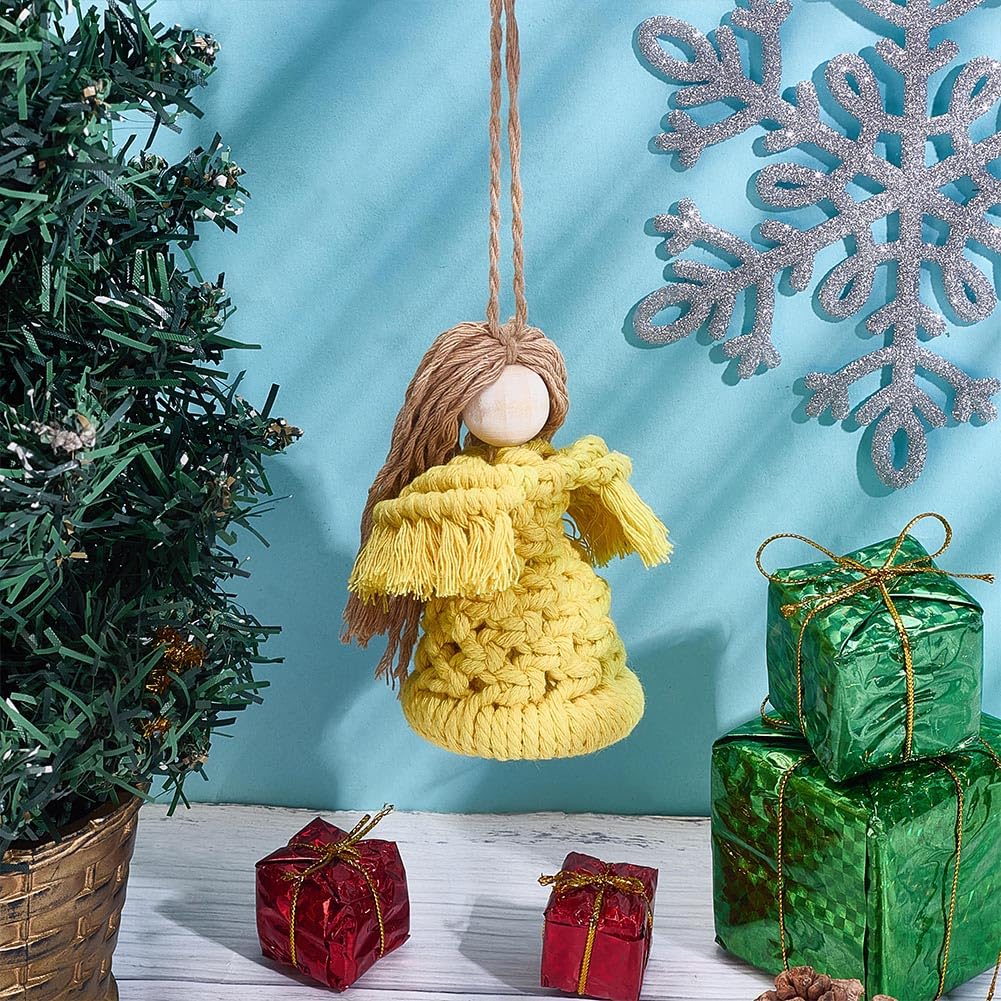 FREEBLOSS 4 Set Angel Macrame Kit for Beginners Boho Christmas Macrame Ornaments Angel Wings Kit with Instruction Handmade Wall Hanging for Home Party Decor