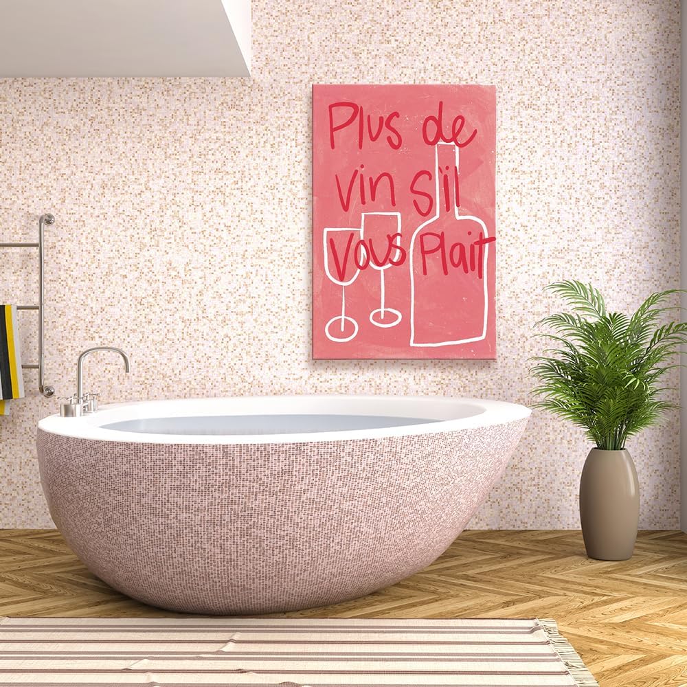 zphvaqd 24 36 Pink Canvas Wall Art Print Wine Pictures Feminist Posters French posterTrendy Teen Girl Funky Home Decor