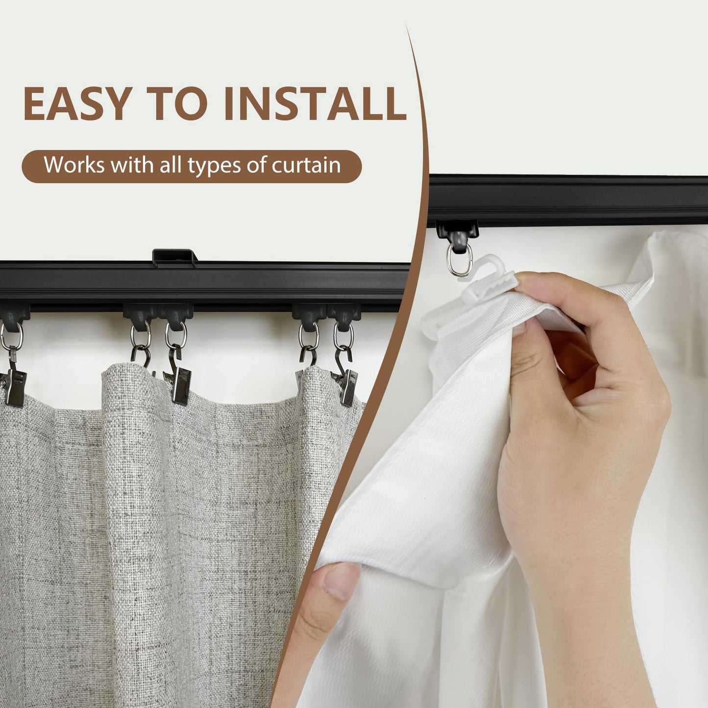 MaKefeile Ceiling Curtain Track Ceiling and Wall Mounted Heavy-Duty Curtains Rails Room Divider Curtains Shower RV Tracks Ceiling Sliding Curtain Rods With Clips,Black 6ft.