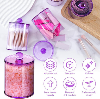 XIPENGKEJI Qtip Holder Set - 4 Pack Apothecary Jars with Lids for Bathroom Organization | 10oz-12oz Purple Canisters
