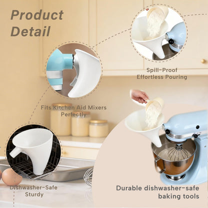 2PCS Flour Funnel for Kitchen Aid Mixer, 2026 New Plastic Funnel with Easy-Pour Attachment Fits Tilt-Head 4.5–5 Qt (KSM150), No Mess Baking Tool for Flour, Sugar, and Egg Liquid
