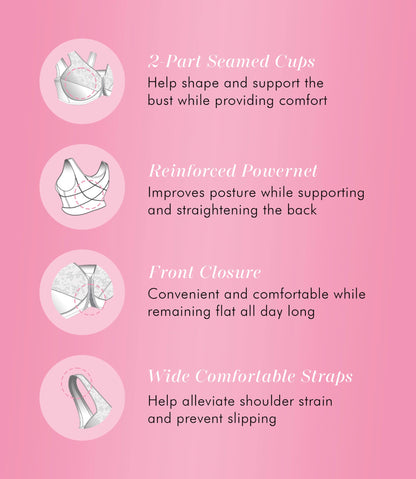 Exquisite Form womens FULLY Lace Wireless Back Posture Support Front Closure Bra, White, 34B