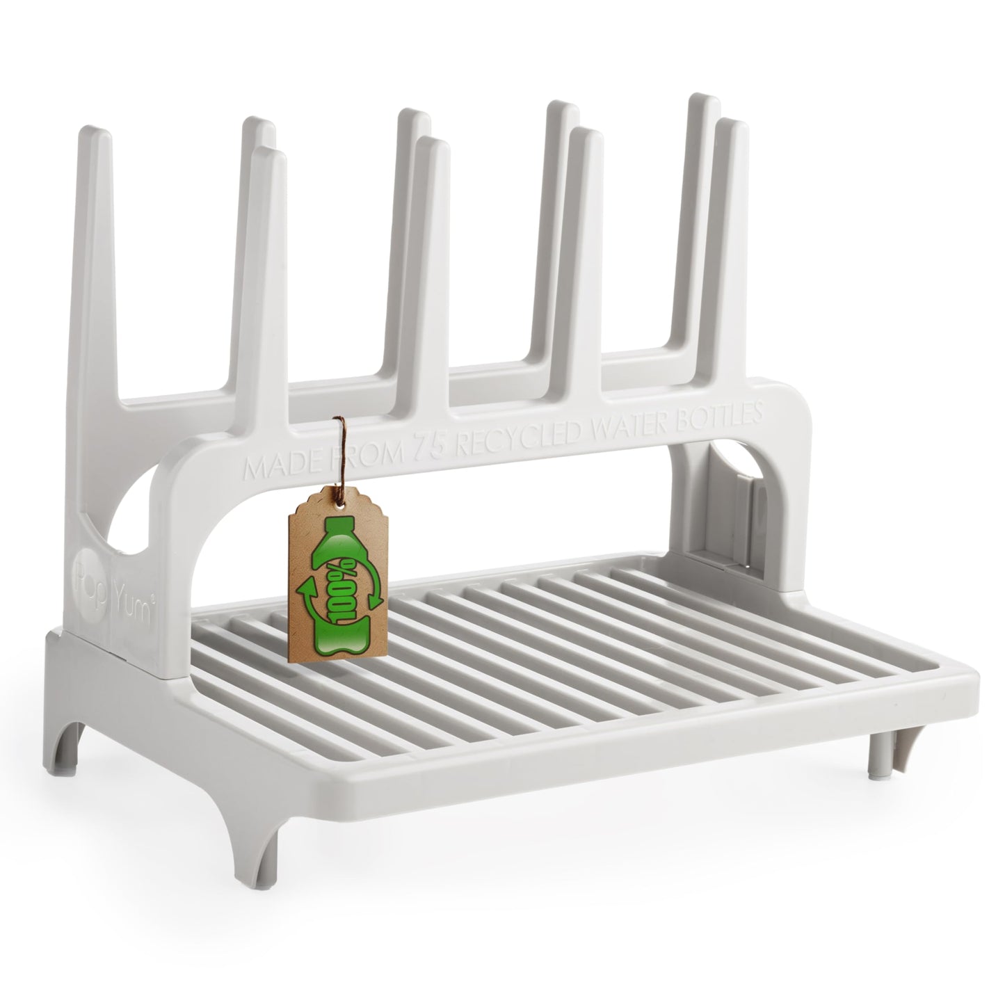 PopYum Seattle Gray Space Saving Drying Rack from 100% Recycled Bottles, countertop for Baby Bottle, Plastic Bags, Cups, Glass, tumblers, Compact