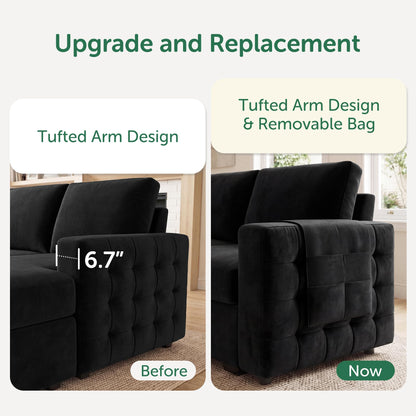 HONBAY Sectional Sleeper Sofa with Pull-Out Bed Storage Chaise, 6 Seater Couch for Living Room, Black