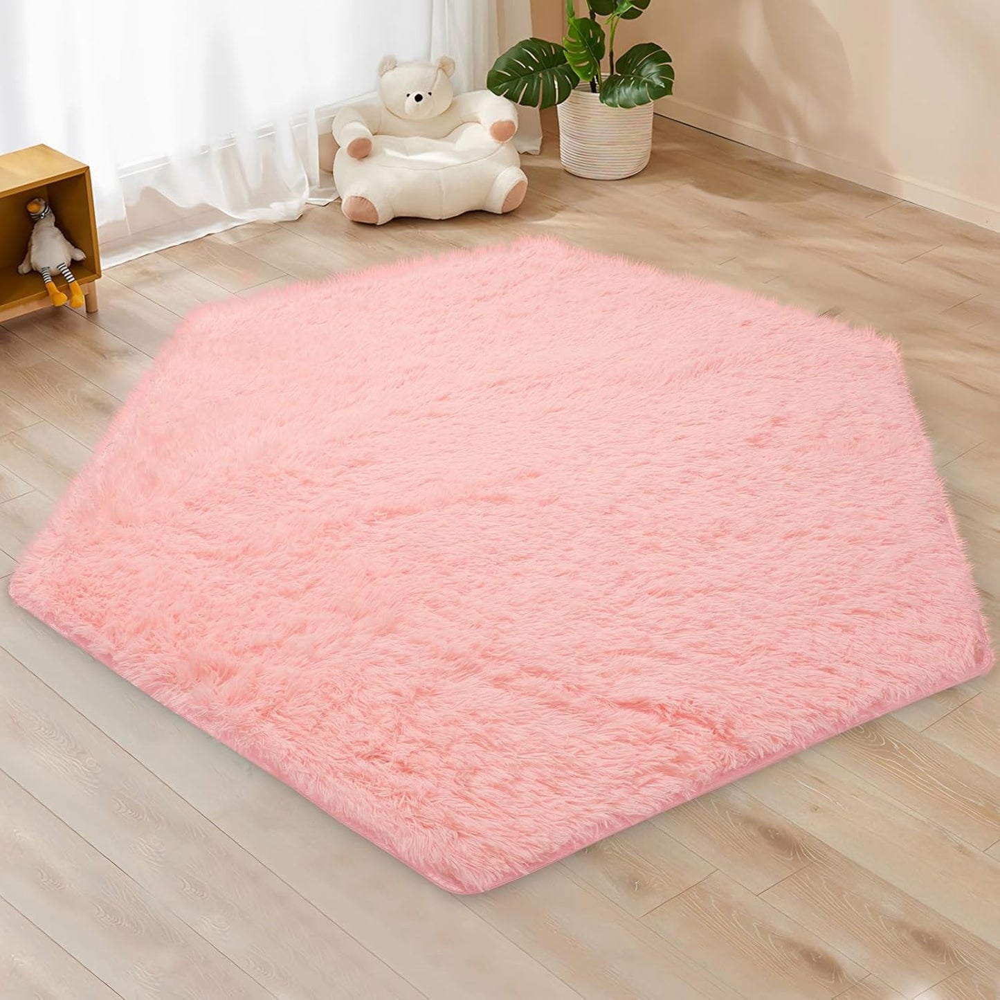 55x 47 (55x 47, Monobeach Pink Kids Rug for Nursery Children Room Decor Ultra Soft Hexagon Carpet for Princess Tent