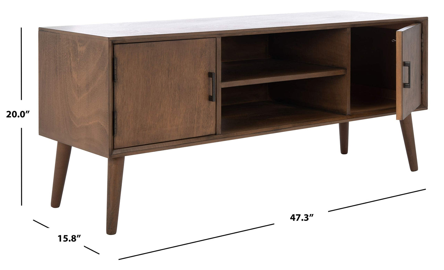SAFAVIEH Sorrel TV Stand for up to 55" Flatscreen – Brown, 2 Doors with Interior Storage, 2 Open Shelves, Entertainment Media Console (MED5701C)