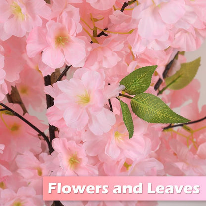 OUSHENG Artificial Cherry Blossom Tree, Fake Plants Indoor Decor, Faux Pink Sakura Flowers for Living Room Home House Entryway Bedroom Office Inside Decorations, 4FT