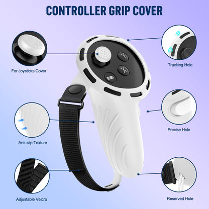Silicone Cover Set Compatible with Meta/Oculus Quest 3s Accessories, Silicone Face Cover, Controller Grip Cover, Camera Lens Protector, VR Shell Cover, Protective Lens Cover, Not Fit Quest 3