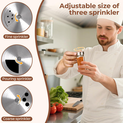 ComSaf Spice Jars with Shaker lids Adjustable, 4oz 24PCS，45 Labels, Comdiment Jars Set, Empty Spice Containers and Square Ingredient Bottles for Kitchen and Seasoning, Bulk Salt and Pepper Shaker Set