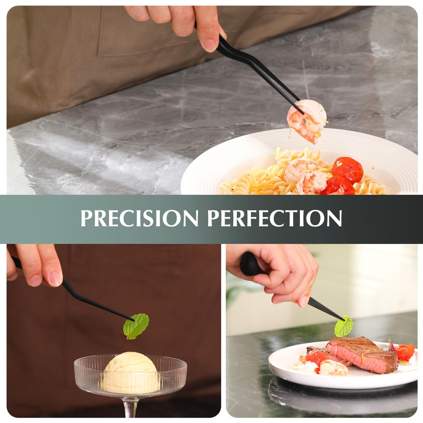 Recsrdce 9-Piece Professional Culinary Plating Set, Black Stainless Steel Chef Tools with Storage Roll & Cleaning Cloth, Ideal for Food Presentation & Fine Dining