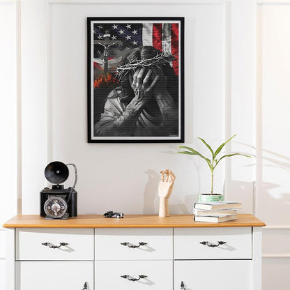 TUTUMAY21 5D Diamond Paintings Jesus and The American Flag Gem Kits for Adults Full Drill Round Diamonds Art Kits Paint Diamonds Round for Gift, Wall Decor Wall Gift 12x16inch