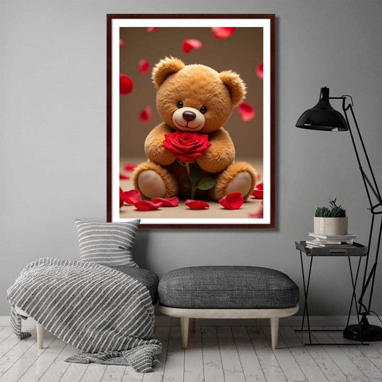 AUKVLZS Diamond Art Kits for Adults Teddy Bear Red Rose Petals Cute Diamond Painting Kits for Adults Beginner, 12x16 in Frameless Diamond Painting Kit for Home Wall Decor