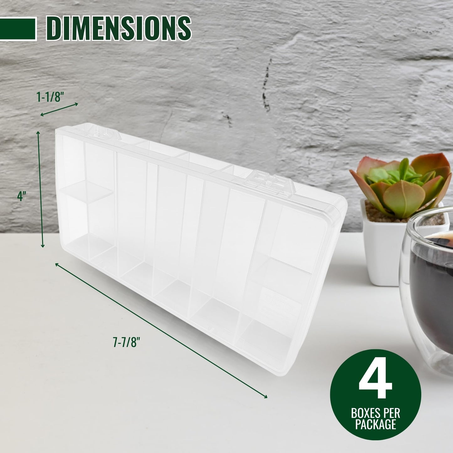 EVERLAST Organizer Case (8-Bay, 4-Pack) | Jewelry, Toys, Beads, Crafts & Hardware Storage Box | Durable Polypropylene Molded-in Compartment Organizer w/Snap Closures (7-7/8 x 4 x 1-1/8) | Model #D26