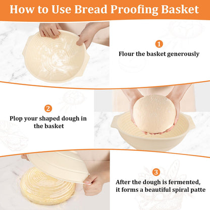 ORANGAROOS Sourdough Baking Supplies Kit Including 9 inch Round Silicone Banneton Basket, Dough Scraper, Bread Lame, Danish Whisk and Bread Bag;Proofing Basket Set for Home Bakers