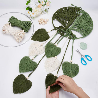 ACRNIGHEET DIY Macrame Kit for Adults Beginners Handmade Green Leaves Tree of Life DIY Boho Macrame Wall Hanging Ornaments with Macrame Supplies Macrame Wall Hanging Kit for Home Decor