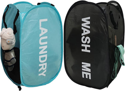 2Pack Mesh Pop Up Laundry Hamper, Foldable Laundry Basket with Side Pocket for Nursery, Laundry Room & Travel