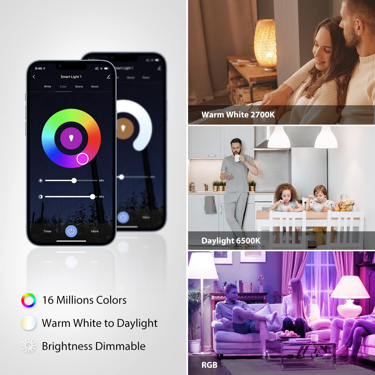 LVWIT Smart Light Bulbs Alexa, BR30 100W Equivalent, E26 Smart LED, Work with Google Assistant, Smart Life App, Tuya App, Dimmable 1300 Lumens RGB Color Changing Bulb (13W), No Hub Required, 4-Pack