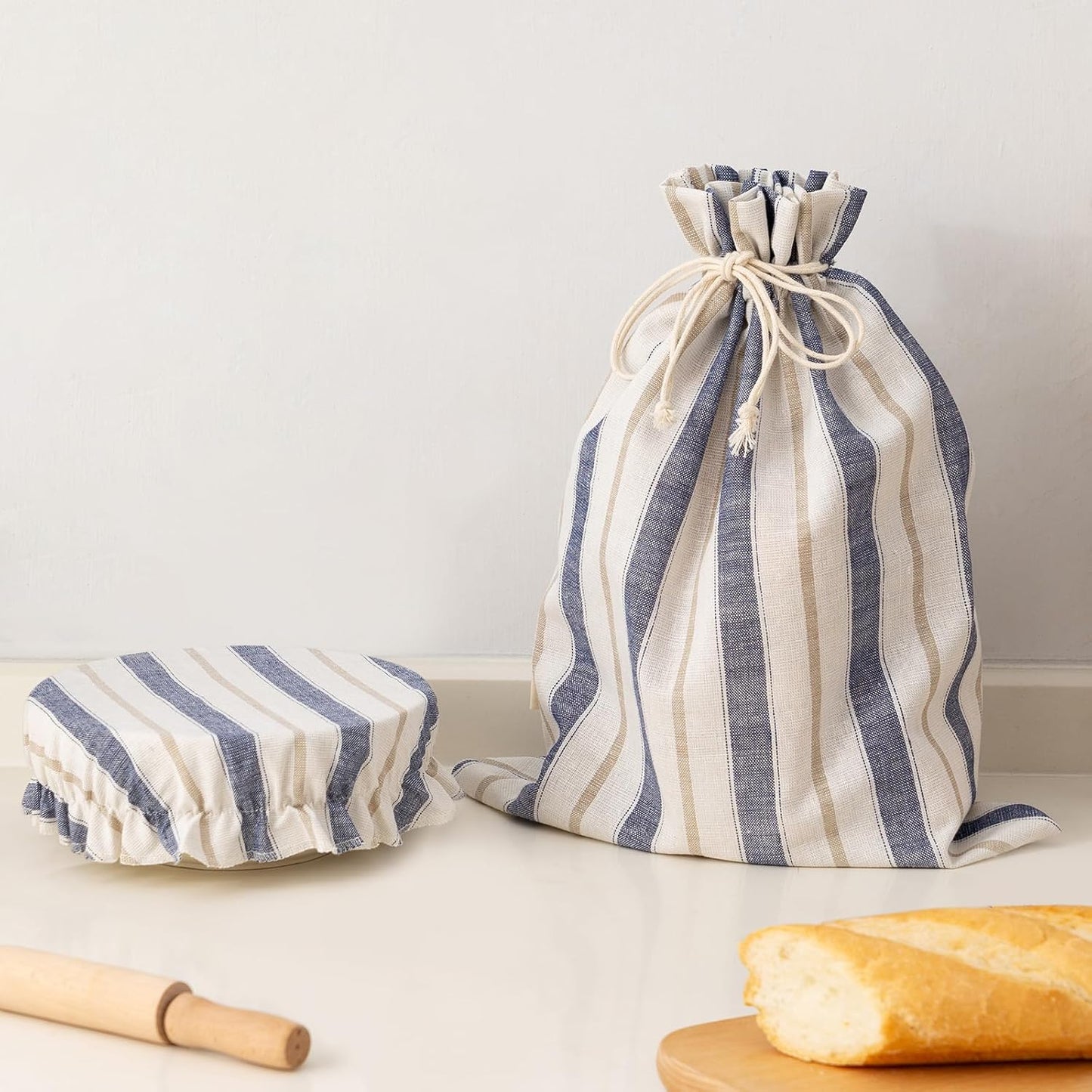 Bread Bags for Homemade Sourdough, Reusable Linen Storage Bag with Bowl Cover, Plastic Lined, Bread Proofing Cover